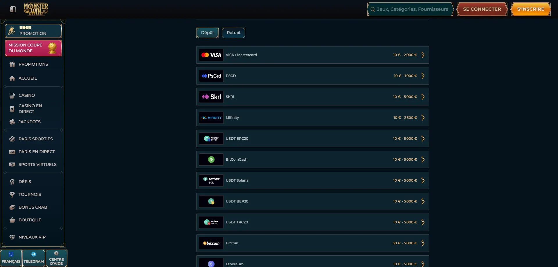 Realz Casino prelievo rapido criptovalute USDT depositi e prelievi